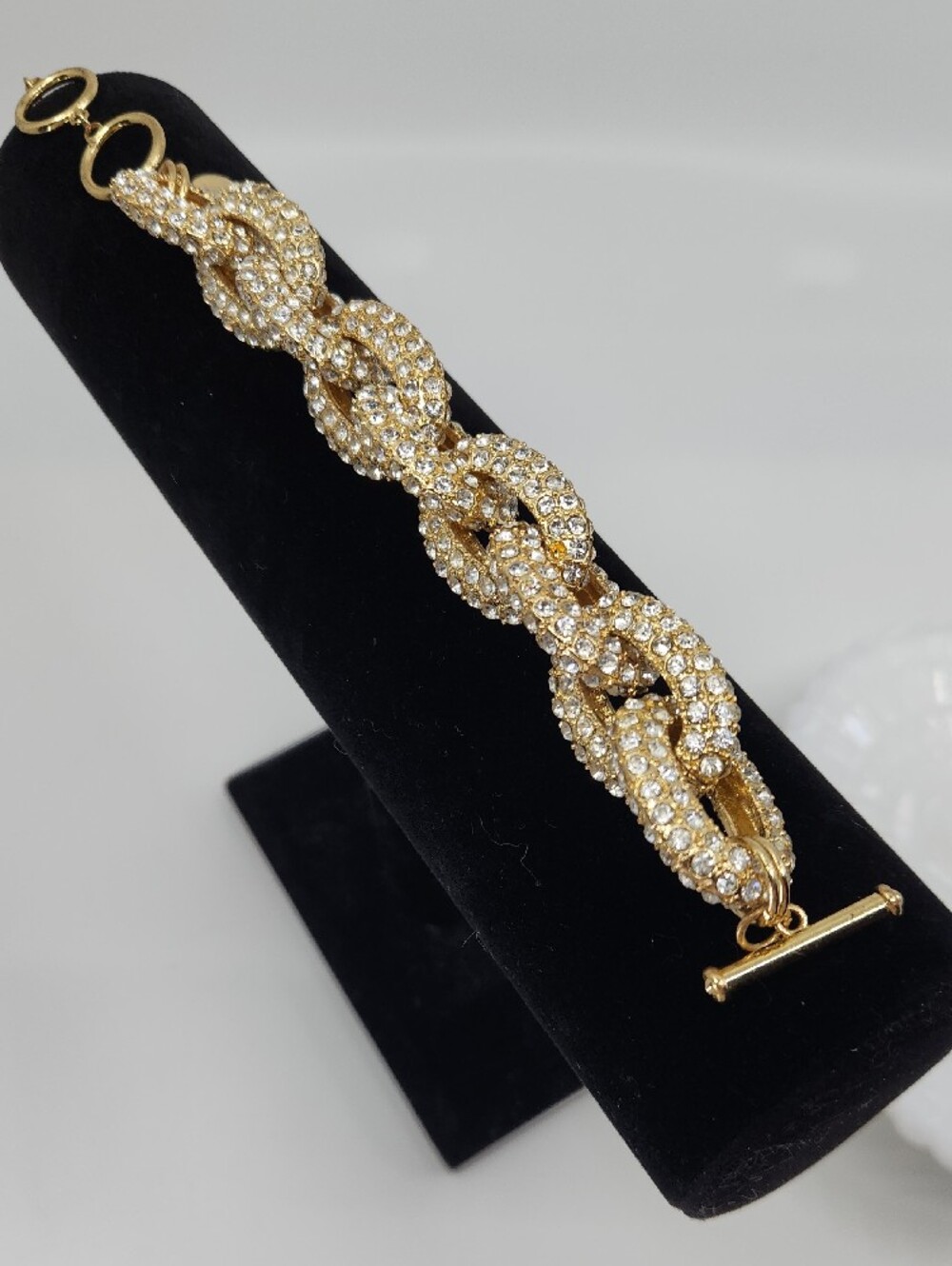 Gold-Tone Pavé Crystal Chain Link Chunky Bracelet - Adjustable